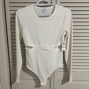 Bar III Cream Long Sleeve Bodysuit